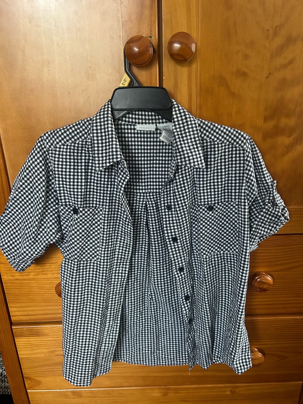 White Stag Black & White Gingham Stretch Button-Up - Ladies S